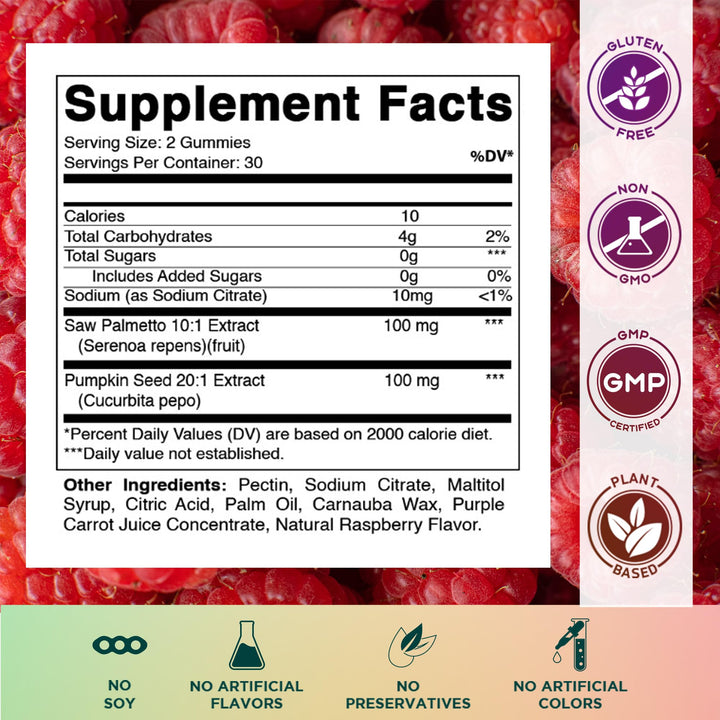 Vitamatic Saw Palmetto & Pumpkin Seed Gummies, Raspberry, 60 Count