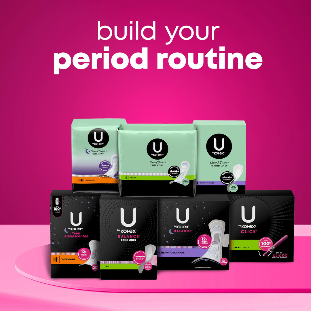 U by Kotex Maxi Pads with Wings, Overnight, 40 Count