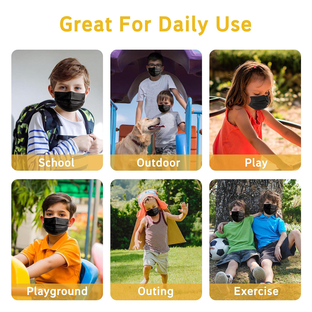 akgk Kids Disposable Face Mask, Black, 100 Count