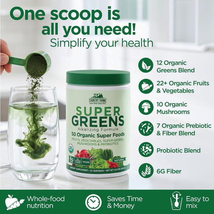Country Farms Super Greens Drink Mix, Natural Flavor, 10.6 oz