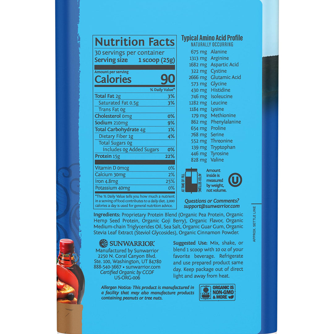 Sunwarrior Warrior Blend Organic Vegan Protein, Maple, 30 Servings