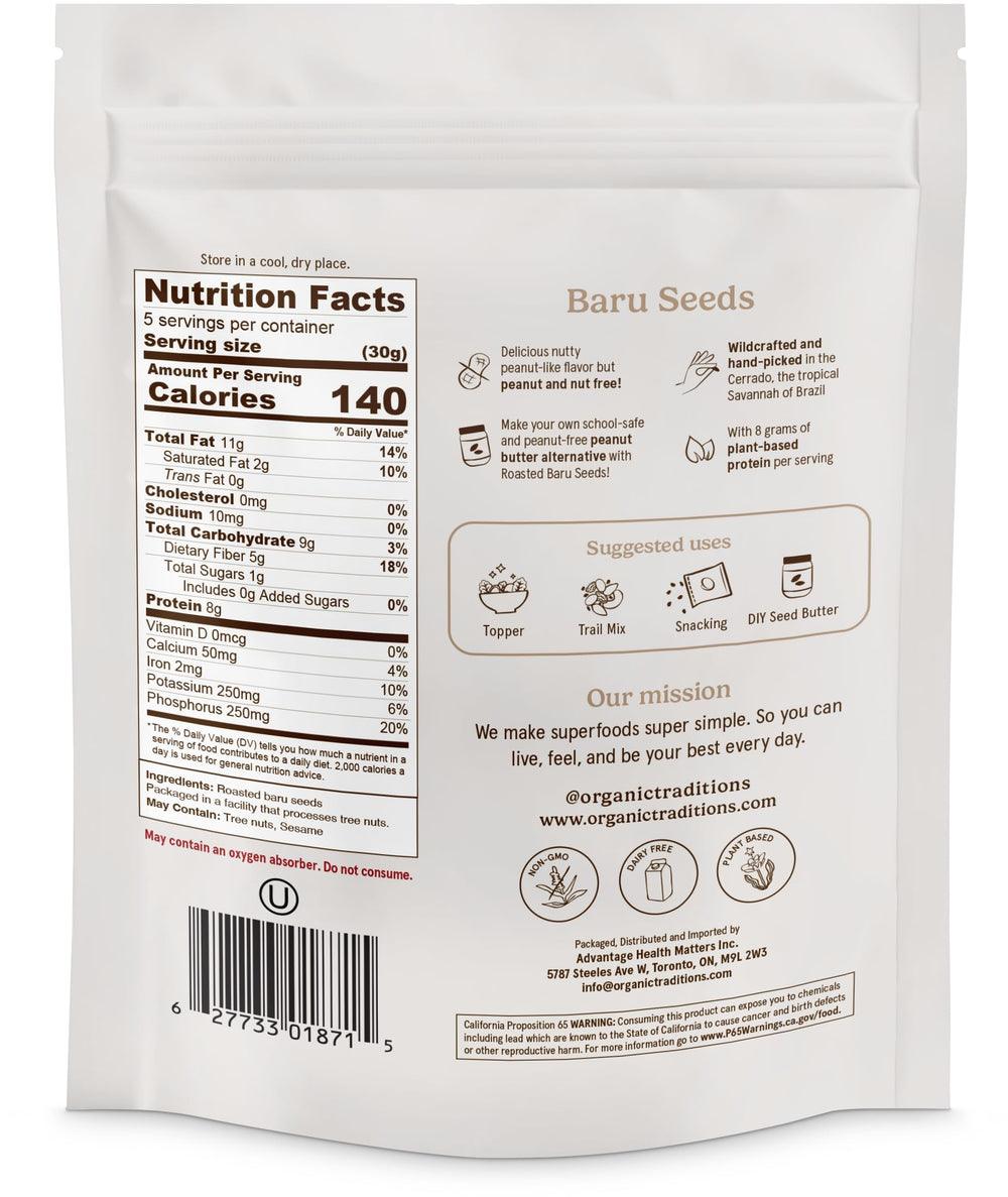 Organic Traditions Roasted Baru Seeds, 5.3 oz