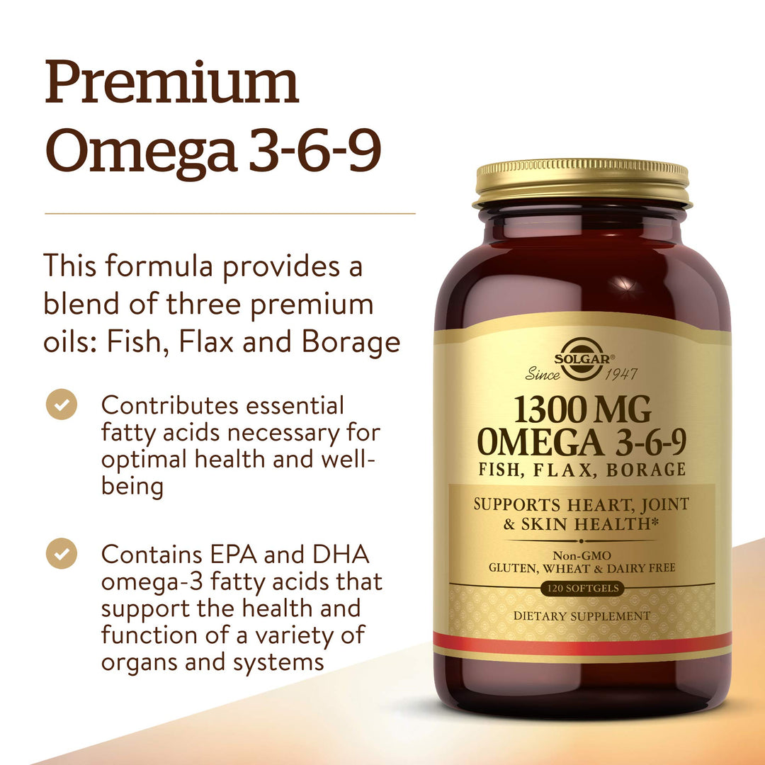 Solgar Efa 1300 mg Omega 3-6-9 Softgels, 120 Count