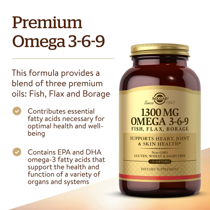 Solgar Efa 1300 mg Omega 3-6-9 Softgels, 120 Count