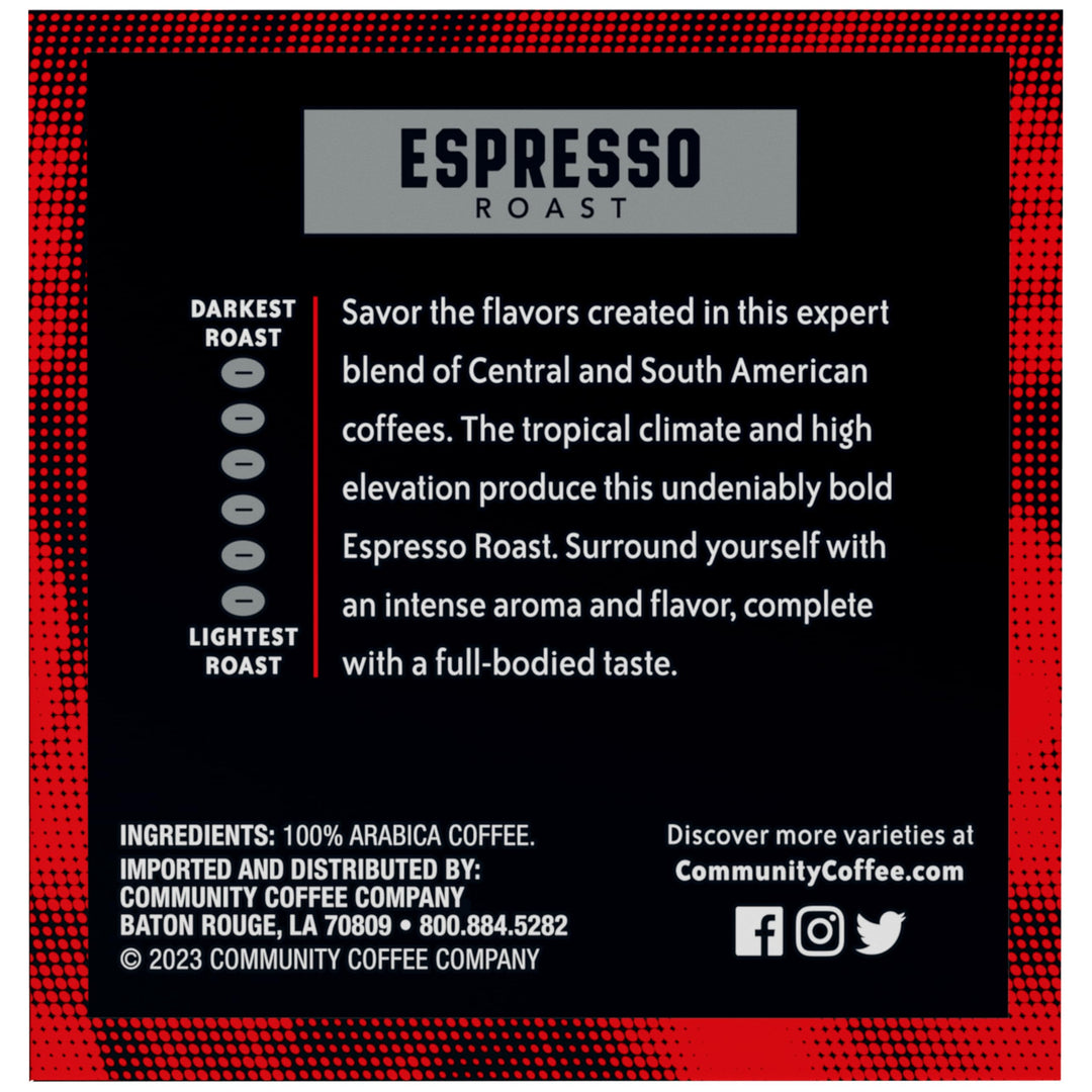 Community Coffee Espresso Roast Coffee Pods, Extra Dark, 12 Count