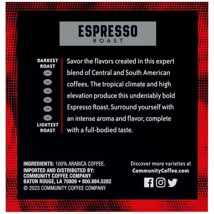 Community Coffee Espresso Roast Coffee Pods, Extra Dark, 12 Count