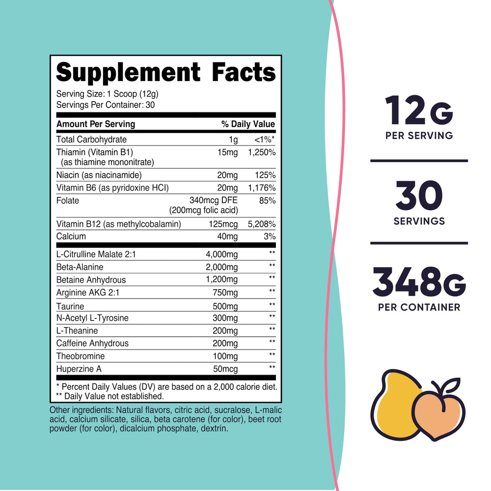 Nutricost Pre-Workout Powder, Peach Mango, 30 Servings