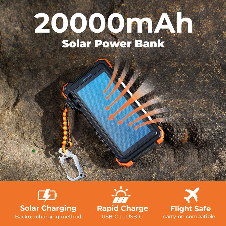 BLAVOR Solar Power Bank, Wireless Charger, 20000mAh