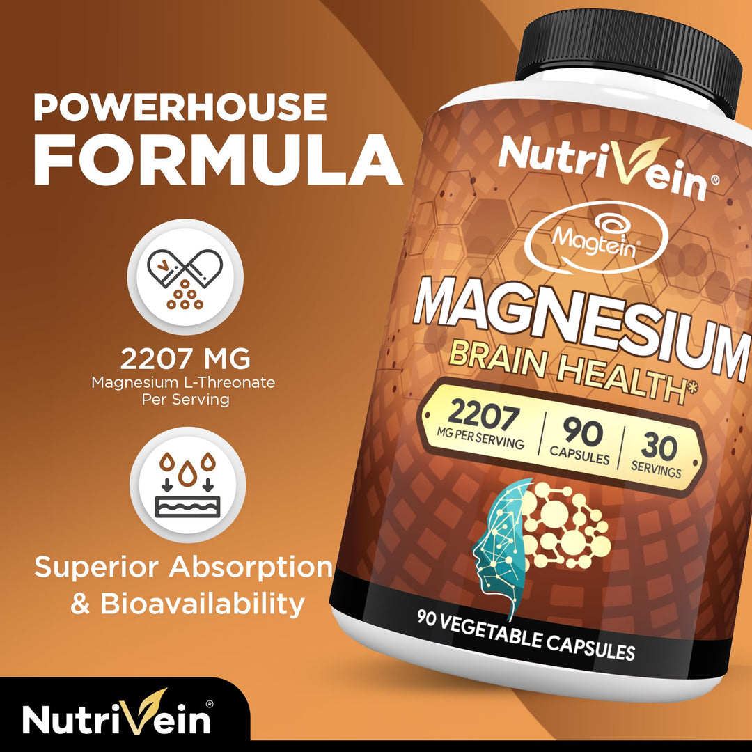 Nutrivein Magnesium L-Threonate Supplement, 2207 mg, 90 Count