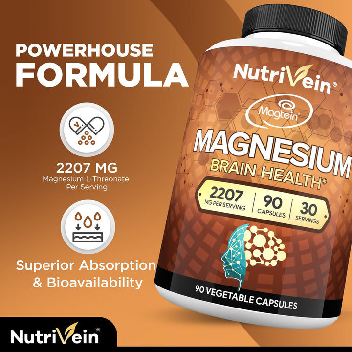 Nutrivein Magnesium L-Threonate Supplement, 2207 mg, 90 Count
