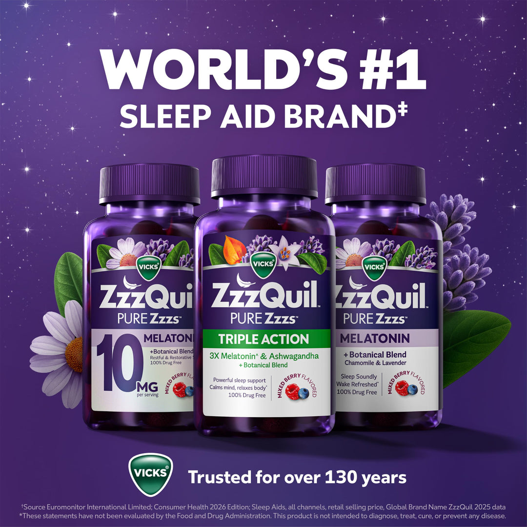 ZzzQuil Pure Zzzs Triple Action Melatonin Gummies, 6 mg, 60 Count