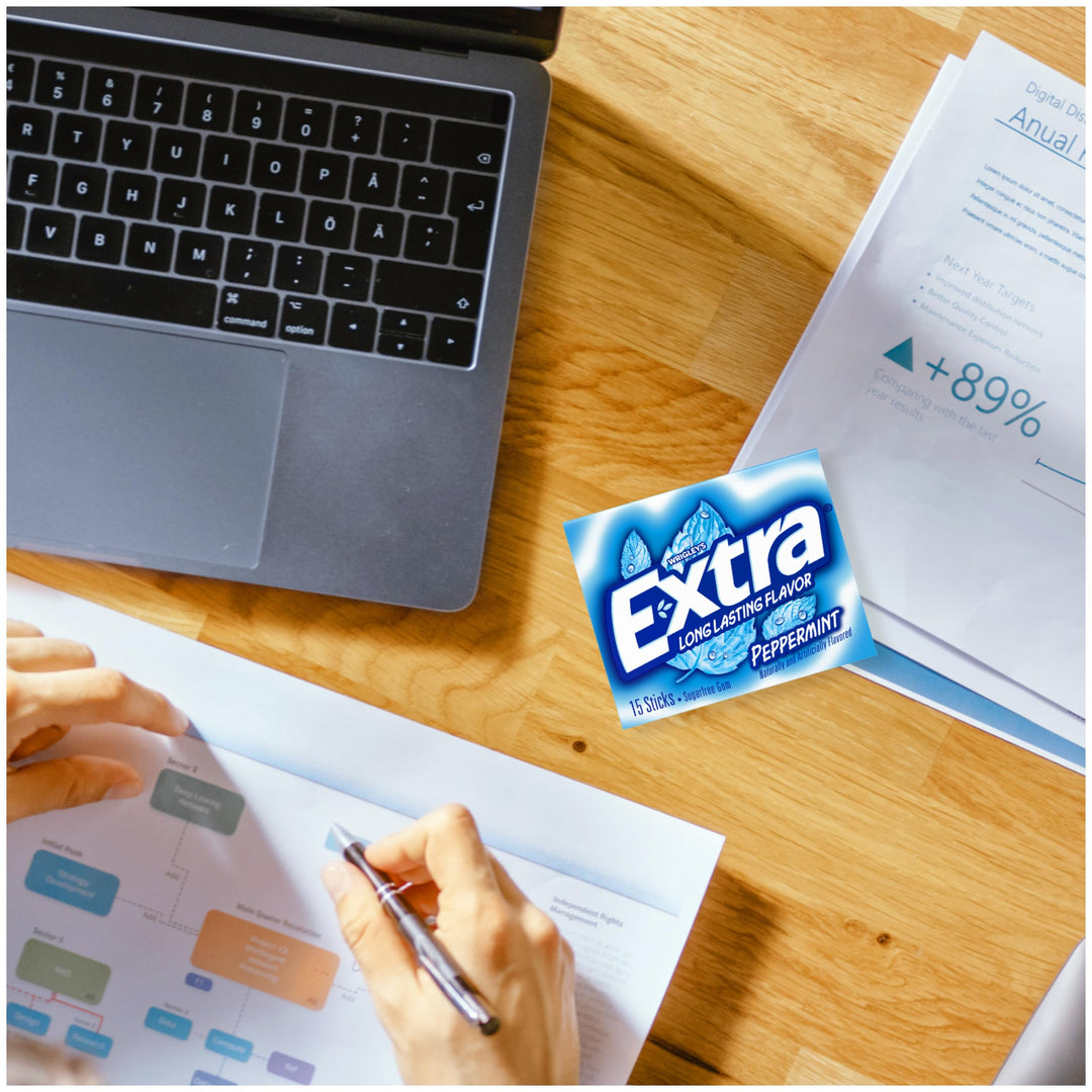 WRIGLEY'S EXTRA Sugarfree Gum, Peppermint, 15 Count, Pack of 10