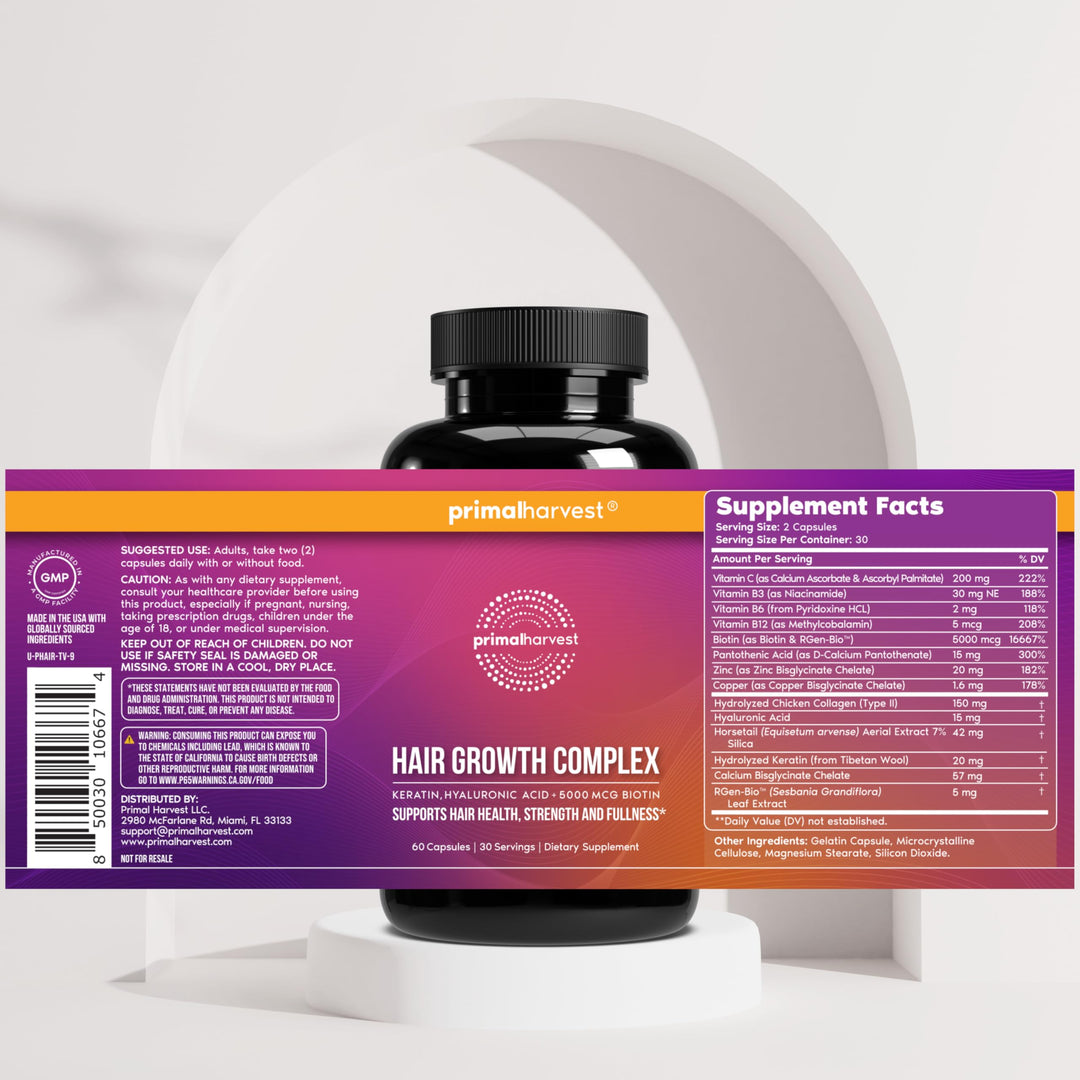 Primal Harvest Hair Growth Vitamins, 60 Count
