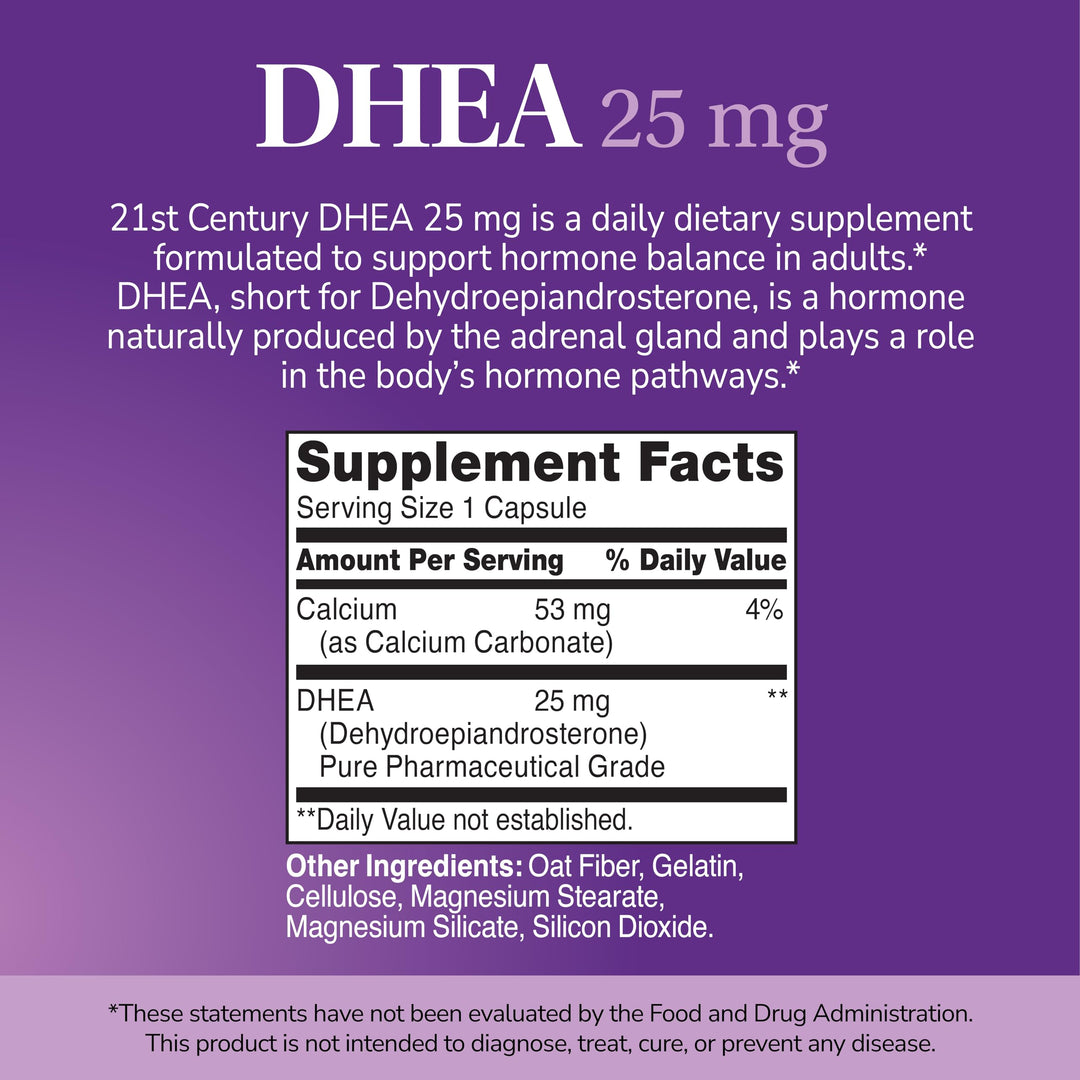 21st Century DHEA Dietary Supplement, 25 mg, 90 Count