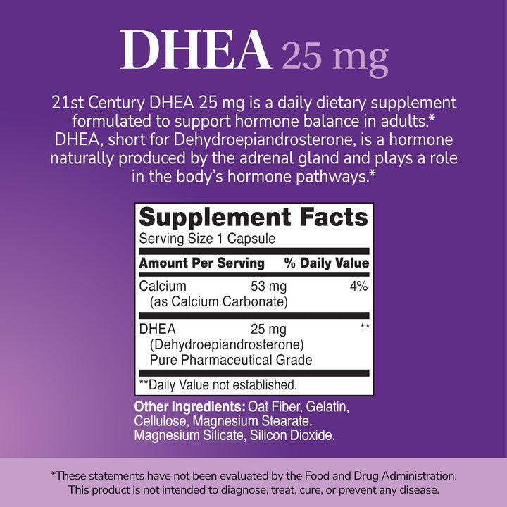 21st Century DHEA Dietary Supplement, 25 mg, 90 Count