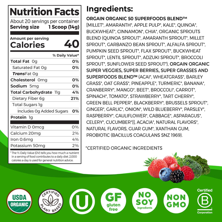 Orgain Organic Greens Powder, Berry, 0.62 lb