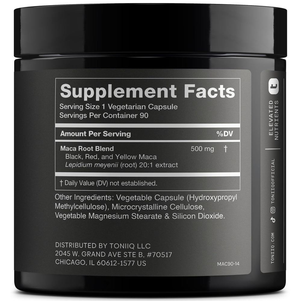 Toniiq Maca Root Capsules, Black Red And Yellow Complex, 10000 mg