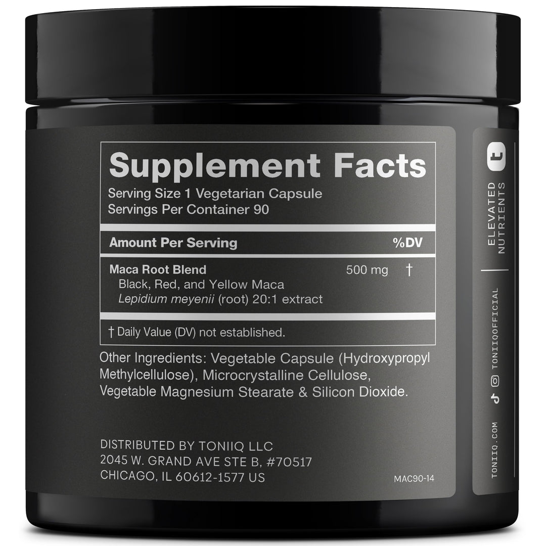 Toniiq Maca Root Capsules, Black Red And Yellow Complex, 10000 mg