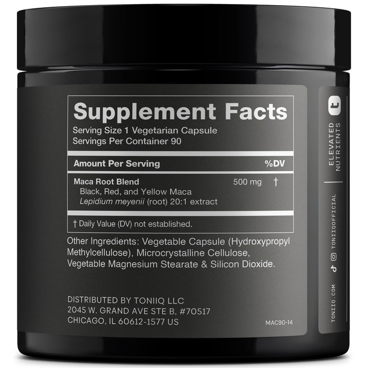 Toniiq Maca Root Capsules, Black Red And Yellow Complex, 10000 mg