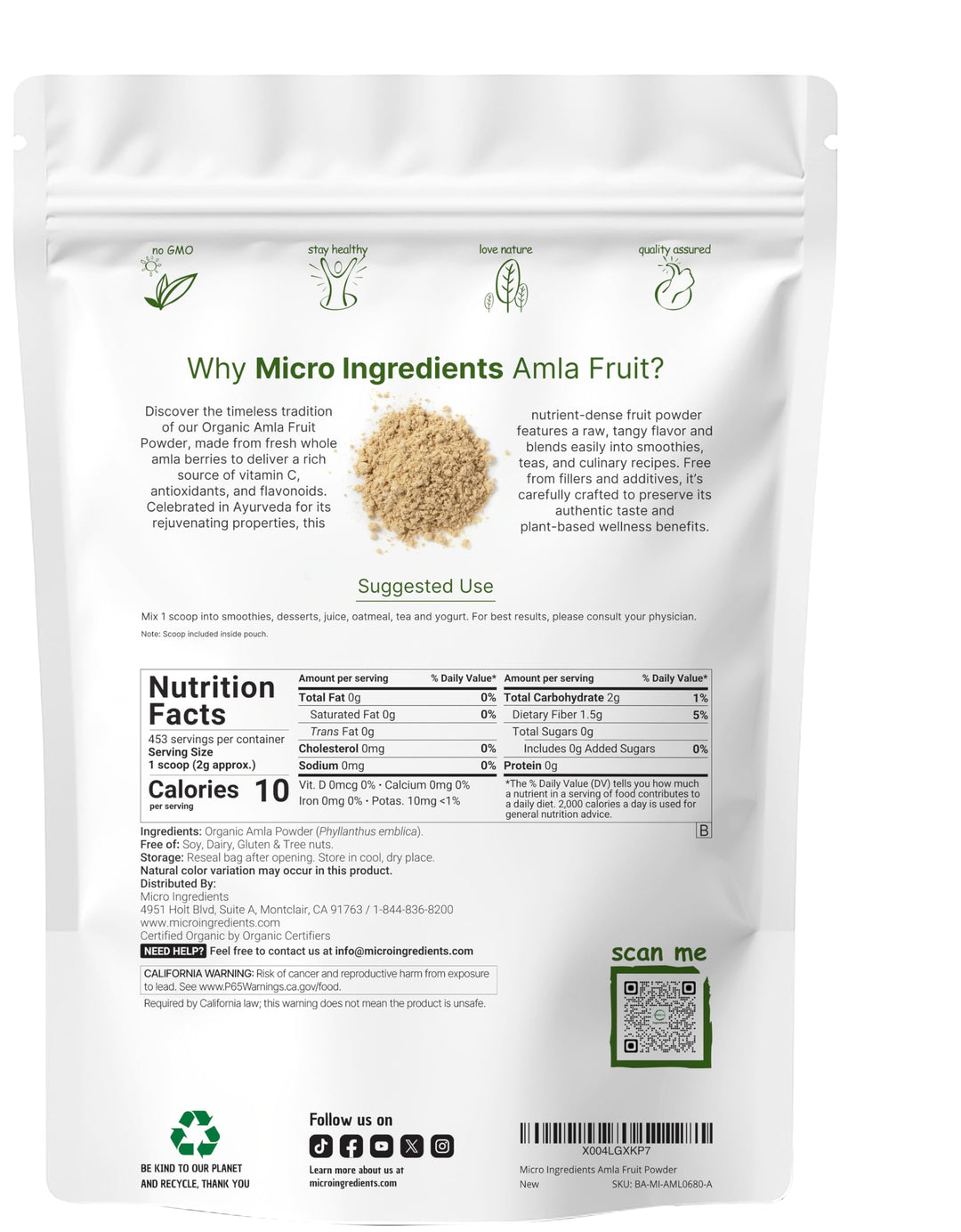 Micro Ingredients Organic Amla Powder, 1 lb