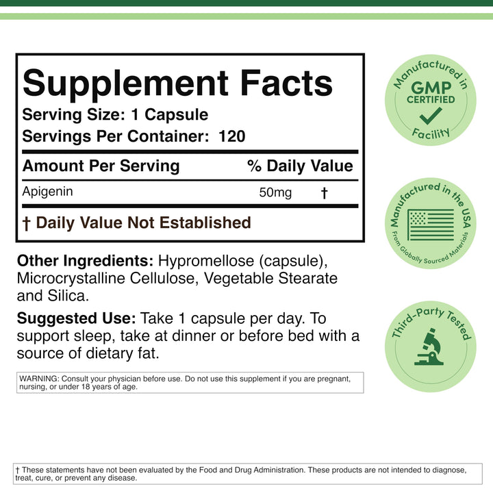Double Wood Supplements Apigenin, 50 mg, 120 Count