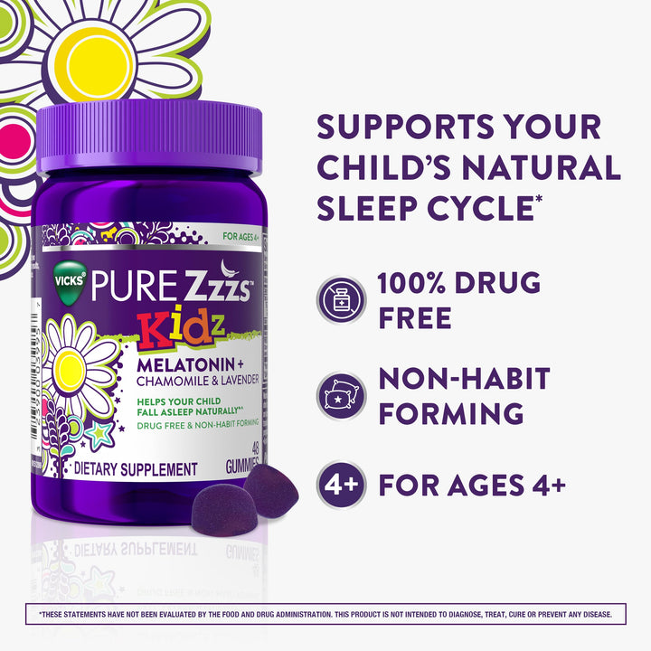 ZzzQuil Pure Zzzs Kidz Melatonin Sleep Aid Gummies, Berry, 48 Count