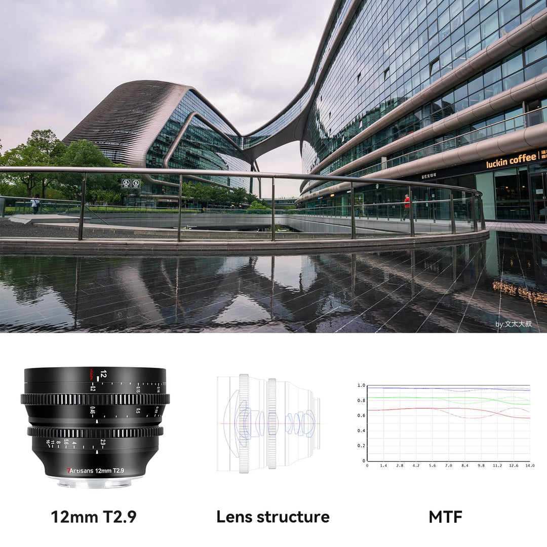 7artisans 12mm T2.9 APS-C Ultra Wide Angle Cine Lens, Fujifilm X Mount, Black