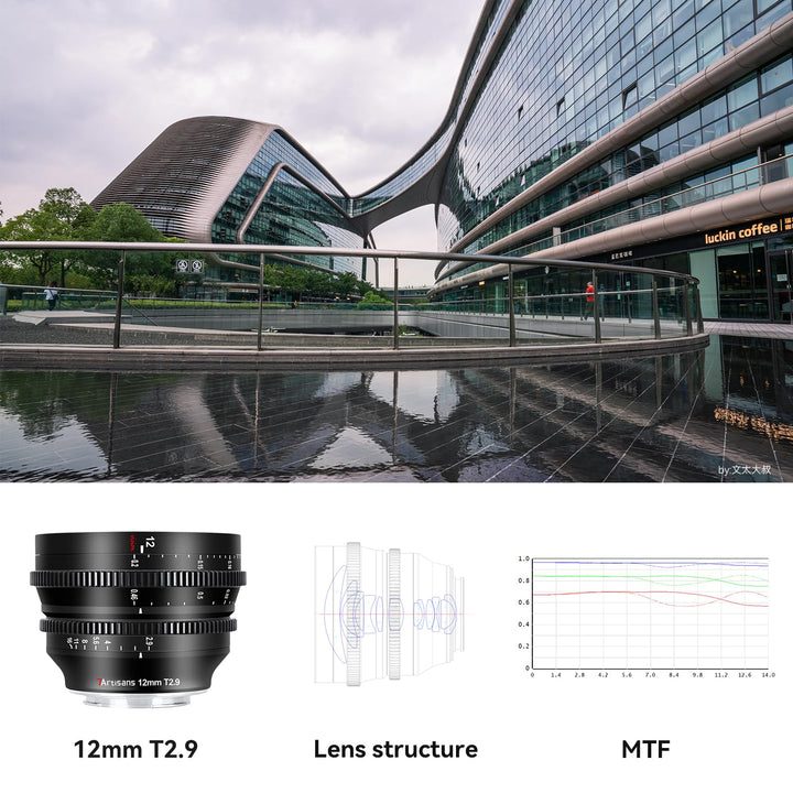 7artisans 12mm T2.9 APS-C Ultra Wide Angle Cine Lens, Fujifilm X Mount, Black