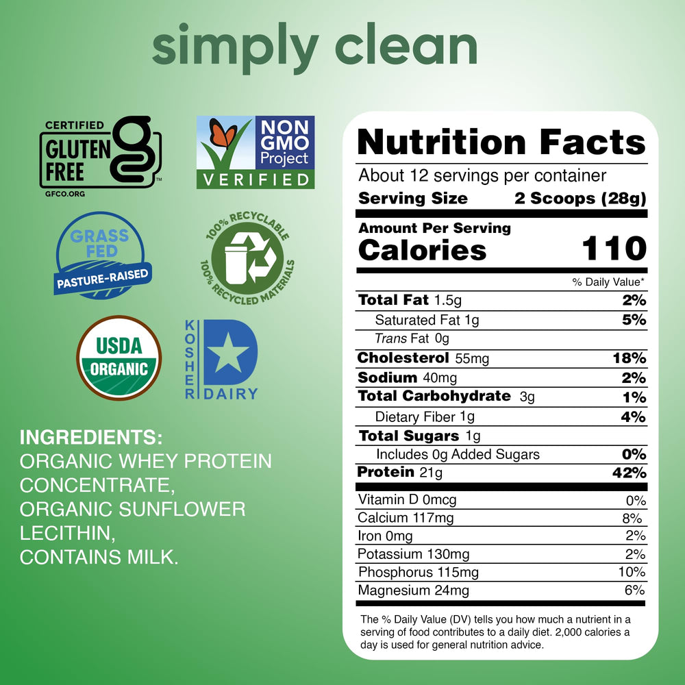 Simply Tera's Organic Whey Protein Powder, Plain Unsweetened, 12 oz