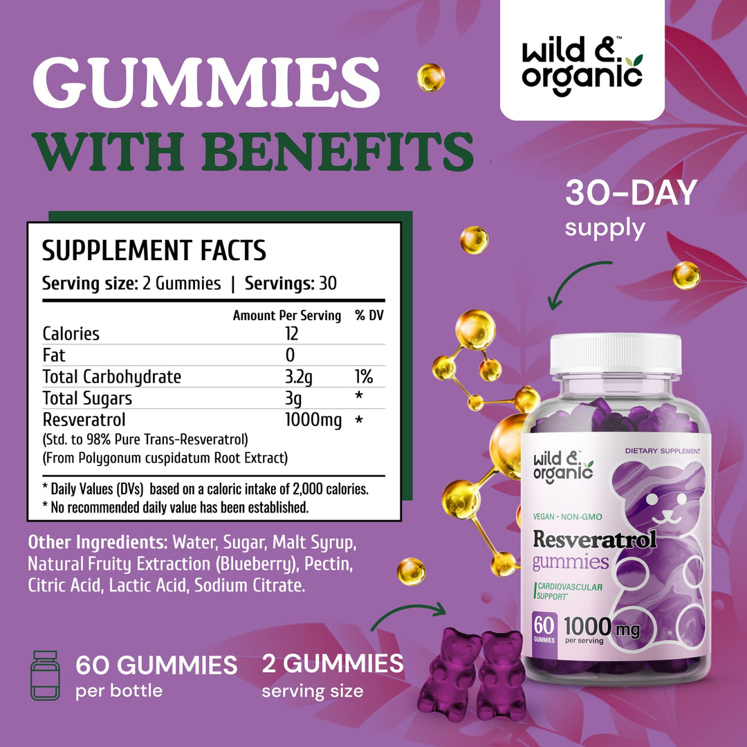 Wild & Organic Resveratrol Gummies, 1000mg, 60 Count
