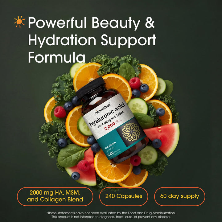 NatureBell Hyaluronic Acid with Hydrolyzed Collagen and MSM, 2000 mg, 240 Count