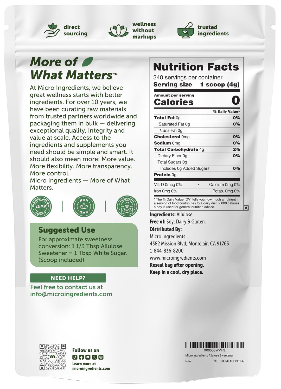 Micro Ingredients Allulose Sweetener, 3 lb