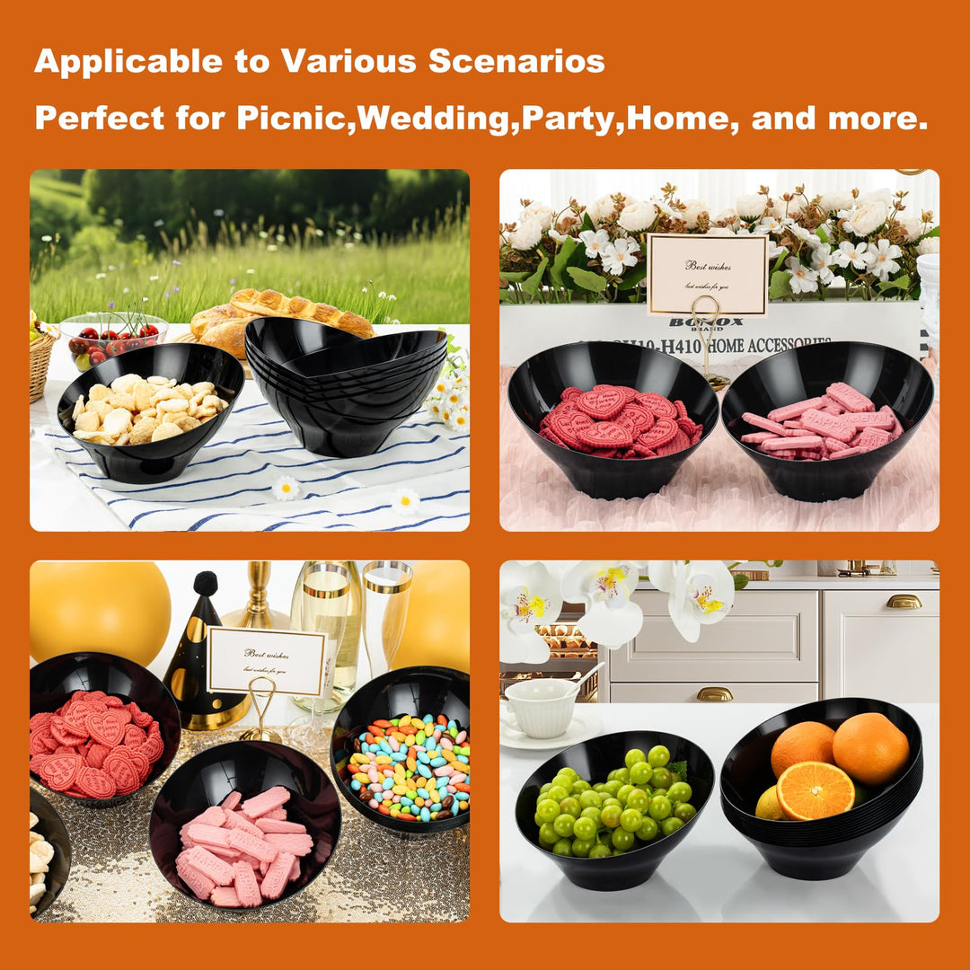Goodluck Angled Disposable Serving Bowls, Black, 20 oz, 12 Count