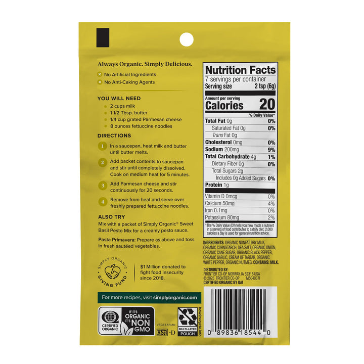 Simply Organic Alfredo Sauce Mix, 1.48 oz