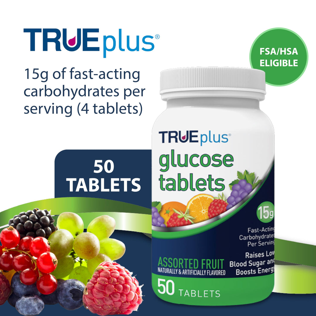 TRUEplus Glucose Tablets, Assorted Fruit Flavors, 50 Count