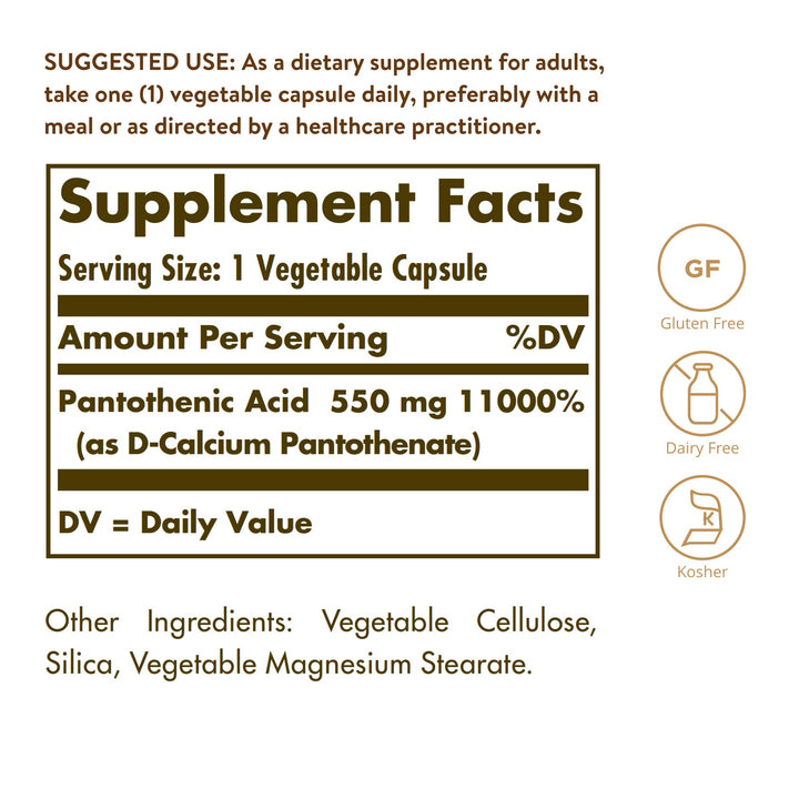Solgar Pantothenic Acid, 550 mg, 100 Count
