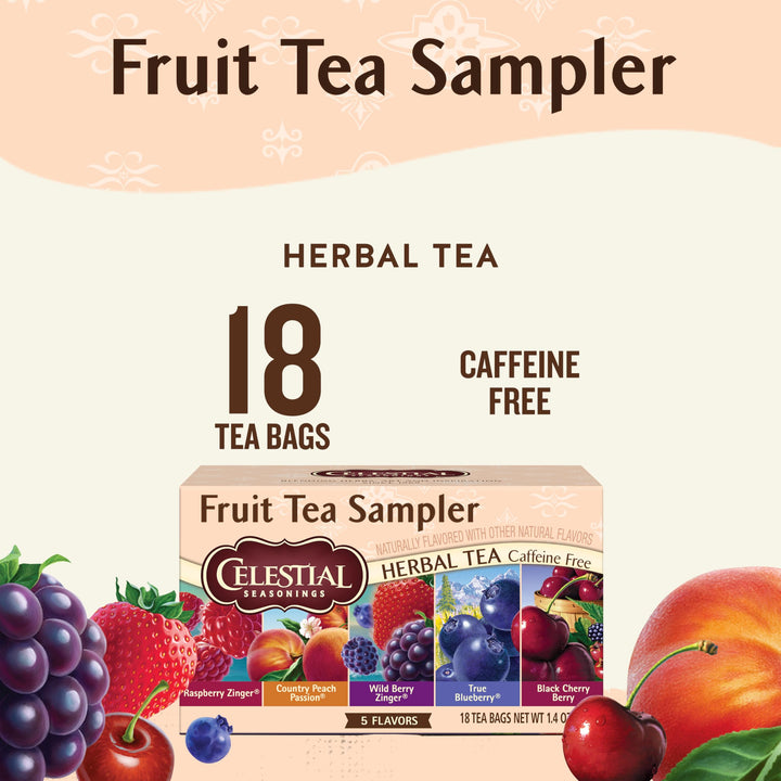 Celestial Seasonings Fruit Tea Sampler, Herbal Tea Variety, 18 Count