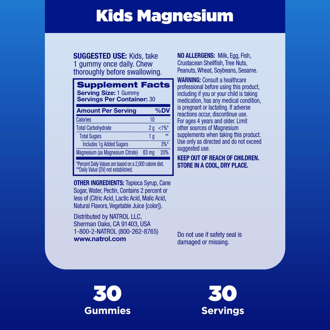 Natrol Kids Magnesium Citrate Gummies, Razzilicious, 30 Count