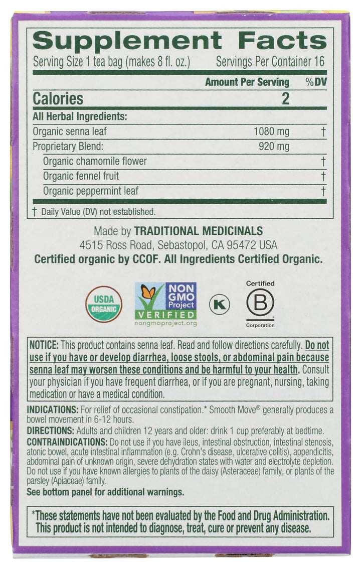 Traditional Medicinals Smooth Move Chamomile Tea, 16 Count