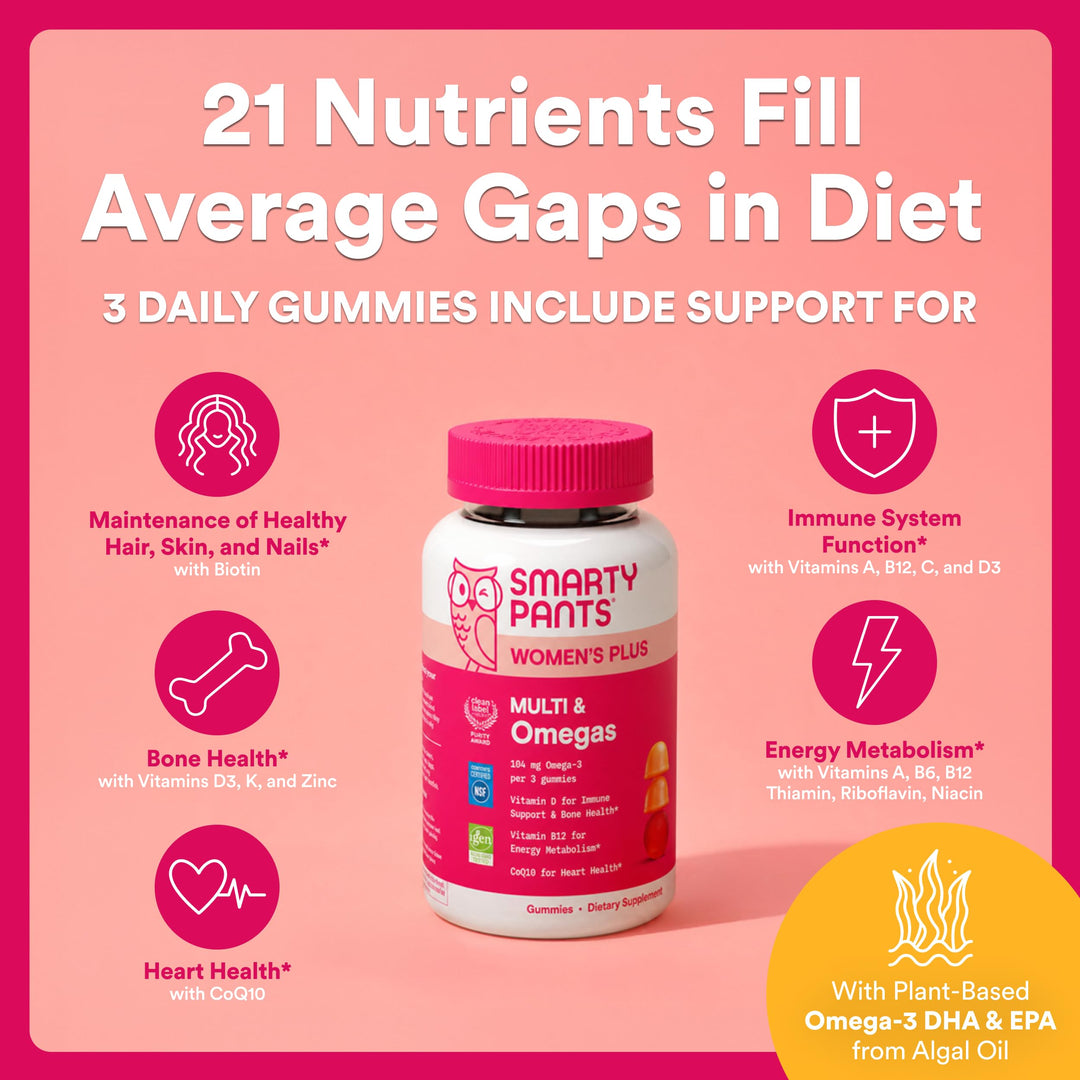 SmartyPants Women's Multivitamin Gummies, Three Fruit Flavors, 90 Count