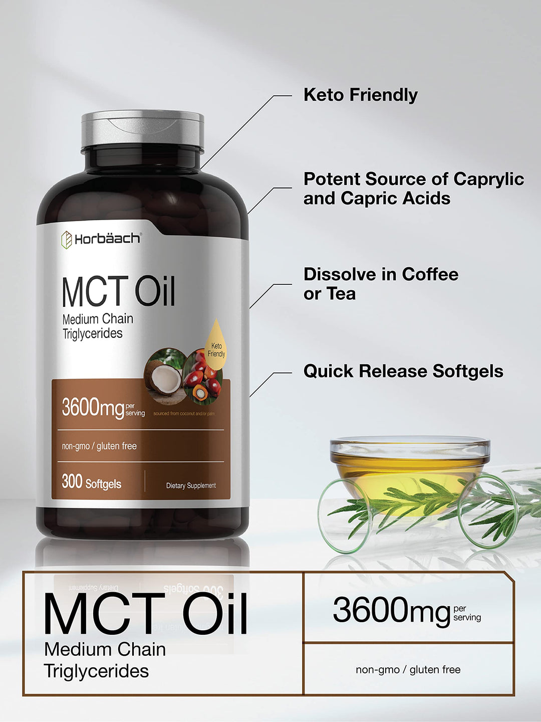 Horbäach MCT Oil Softgels, 3600 mg, 300 Count