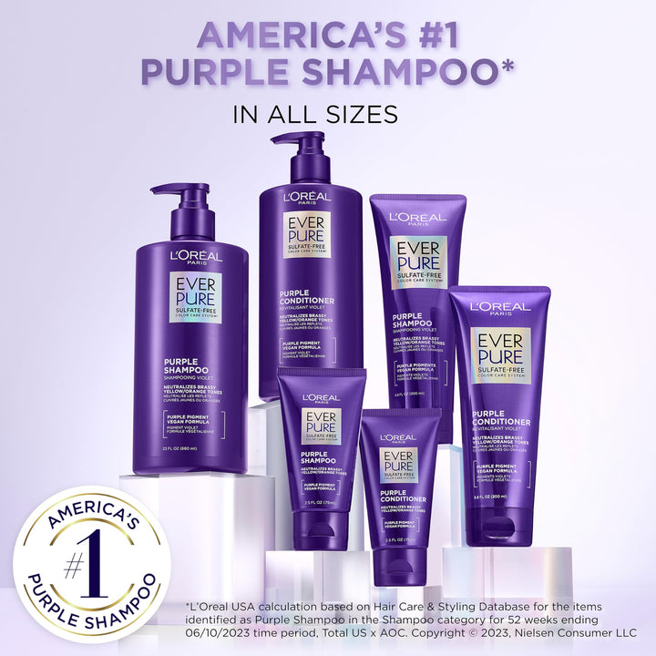 L'OREAL PARIS EverPure Brass Toning Purple Shampoo And Conditioner, 6.8 fl oz, Pack of 2