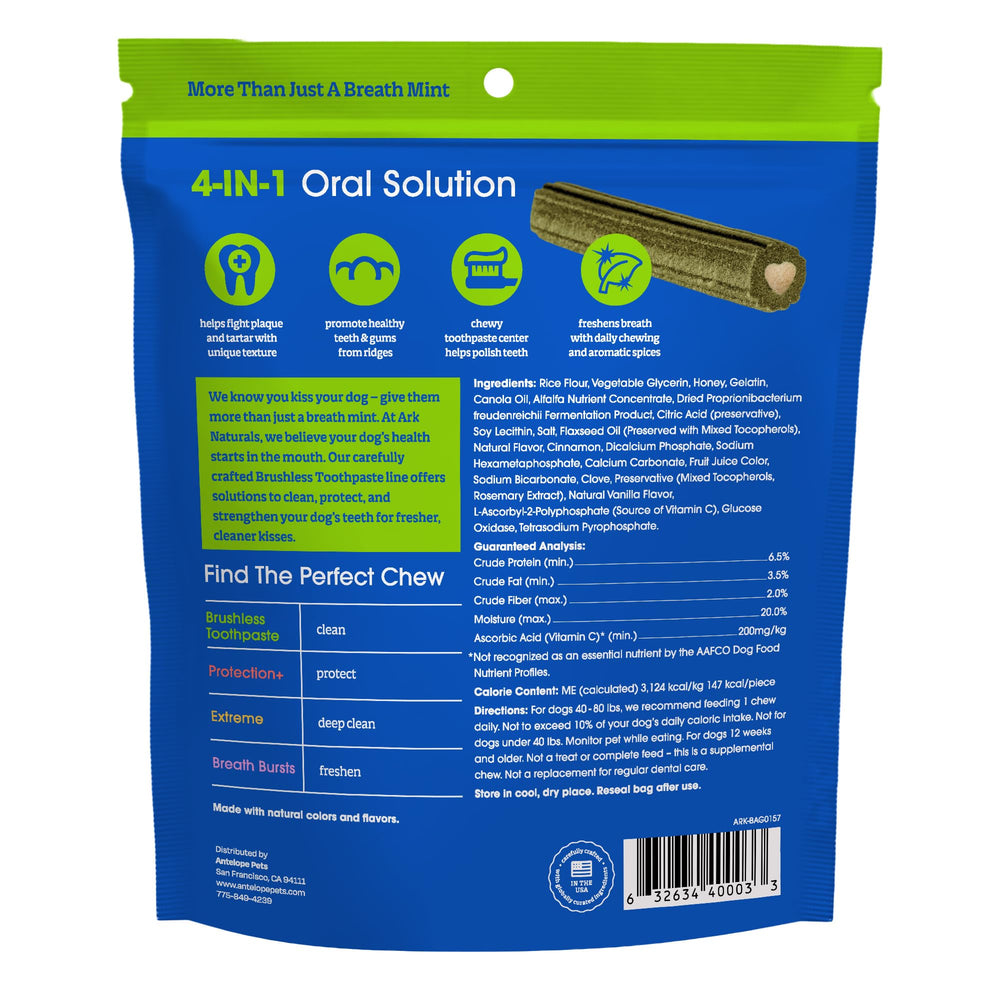 Ark Naturals Brushless Toothpaste Dog Dental Treats, Large Breeds, 10 Count