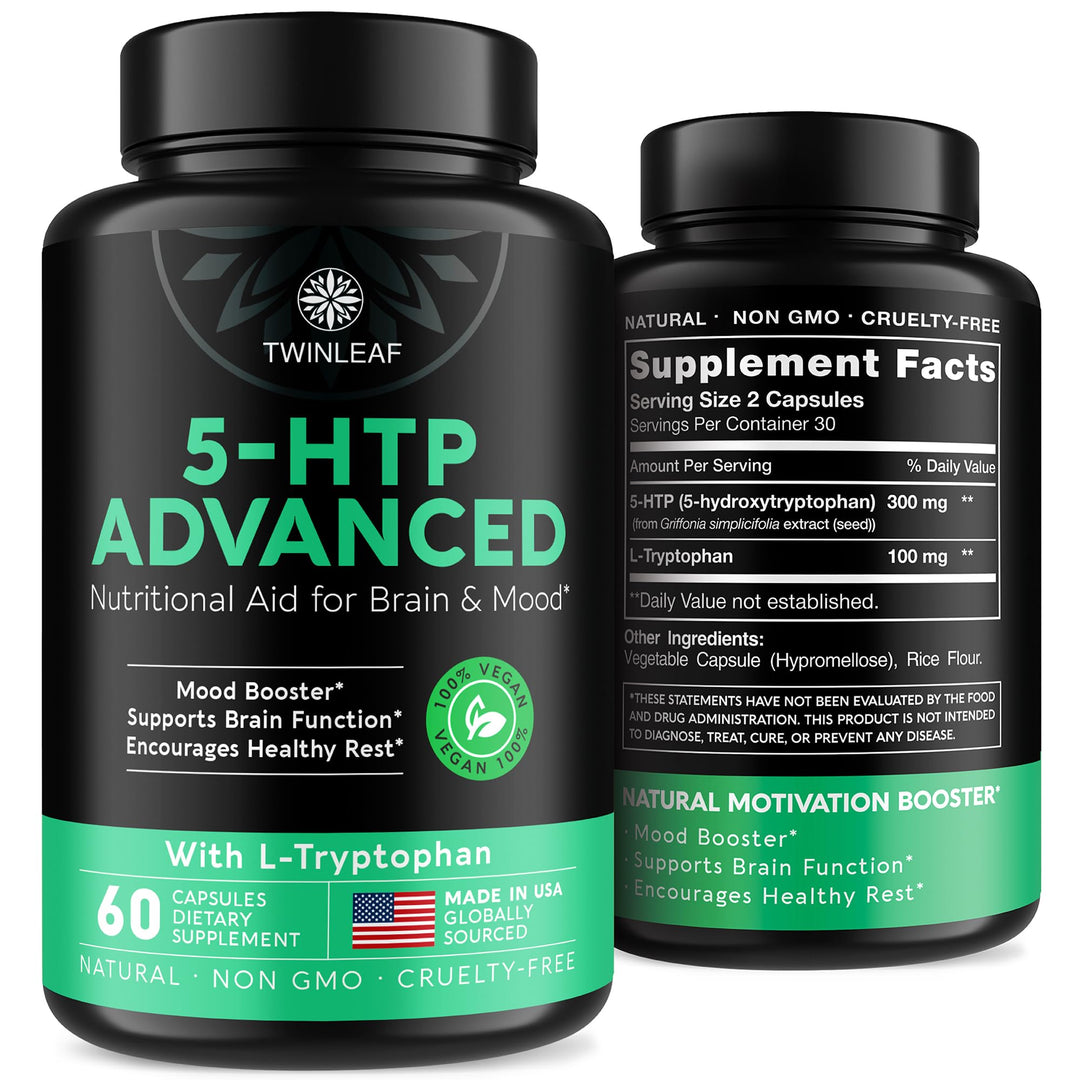 TWINLEAF NUTRITION 5-HTP and L-Tryptophan, 400 mg, 60 Count