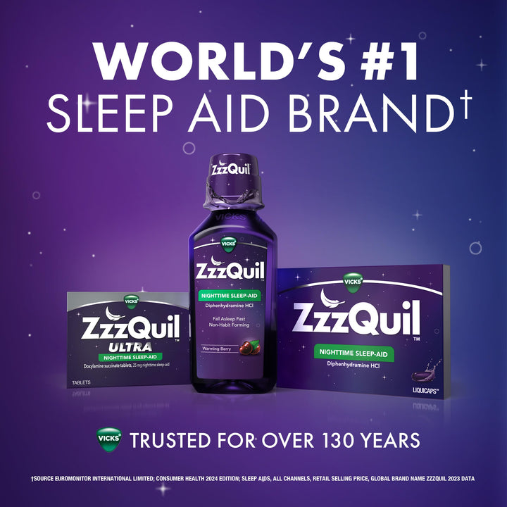 ZzzQuil Liquid Sleep Aid, Chamomile Honey, 50 mg, 24 fl oz, Pack of 2