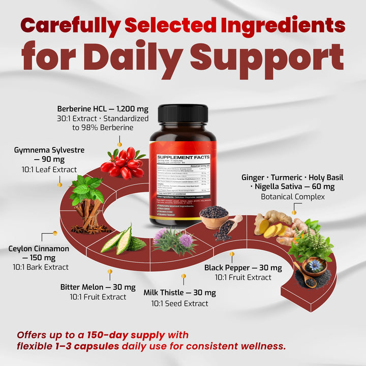 VEGATOT GlucoSavior Berberine Supplement, 12,900 mg, 150 Count