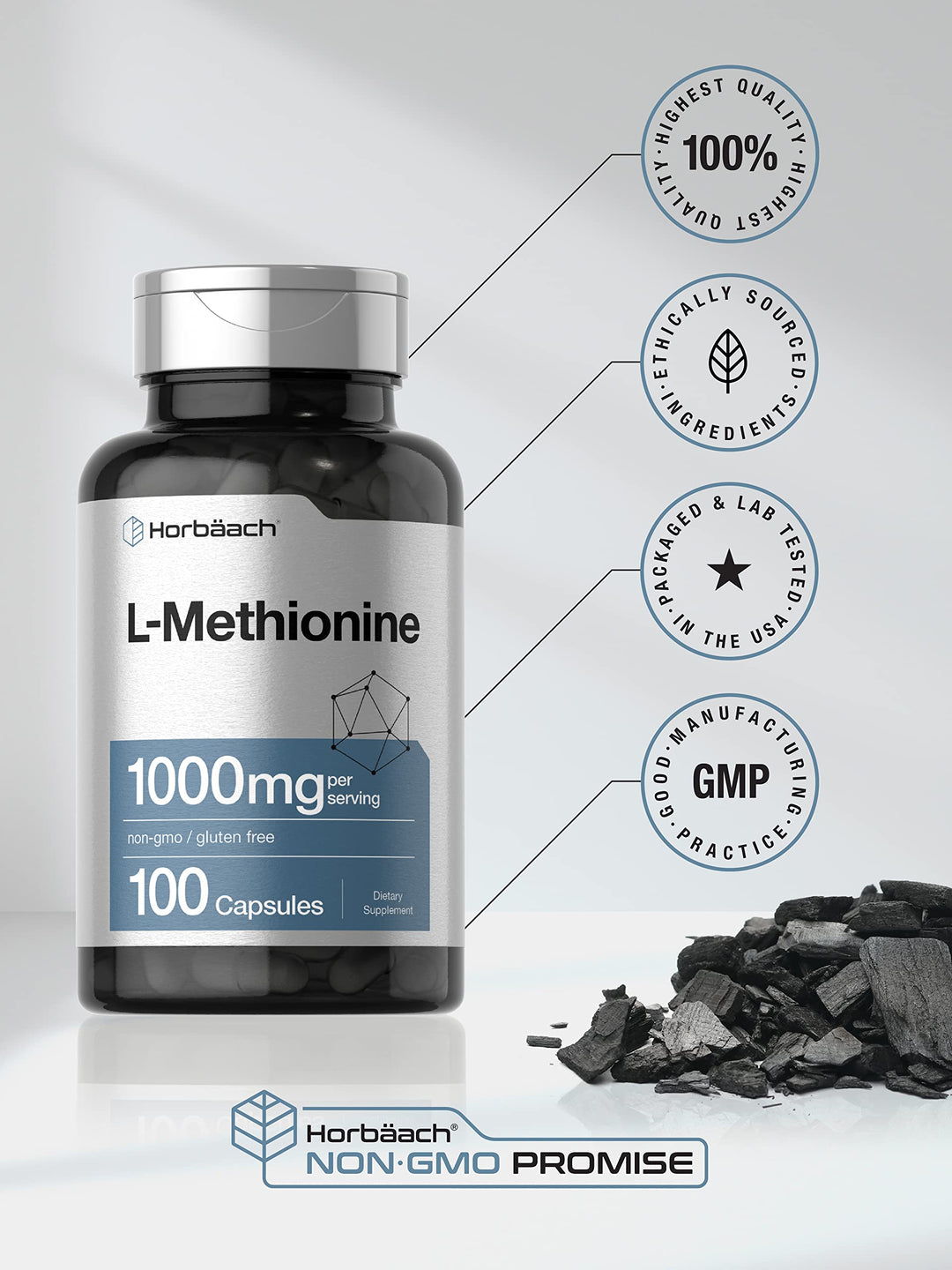 Horbäach L-Methionine, 1000 mg, 100 Count