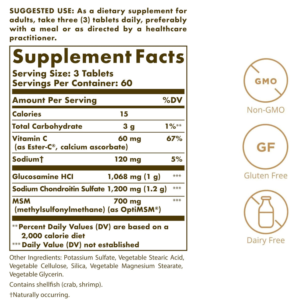 Solgar Extra Strength Glucosamine Chondroitin MSM with Ester-C, 180 Count