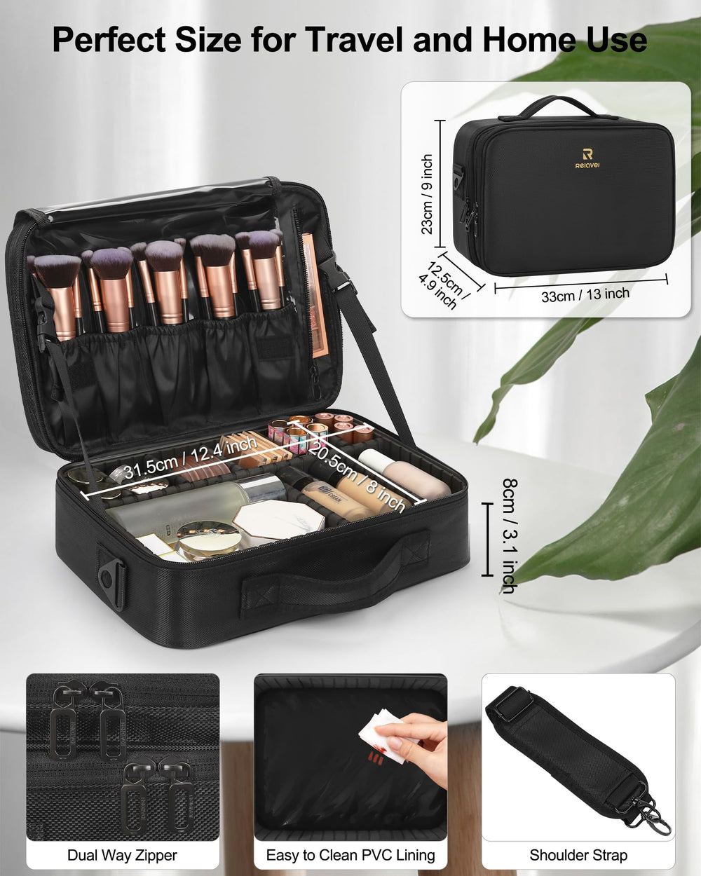 Relavel Makeup Case, Black, 13.8 in