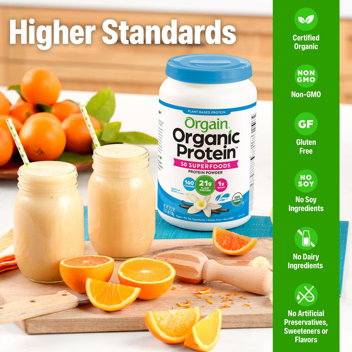 Orgain Organic Vegan Protein and Superfoods Powder, Vanilla Bean, 2.02 lb